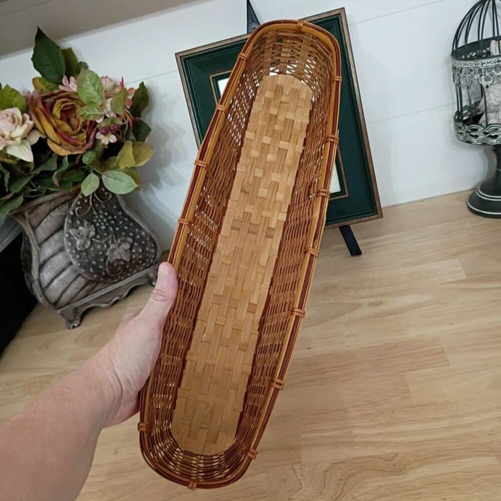 Long Woven Wicker Bread Basket Farmhouse Cottagecore Decor